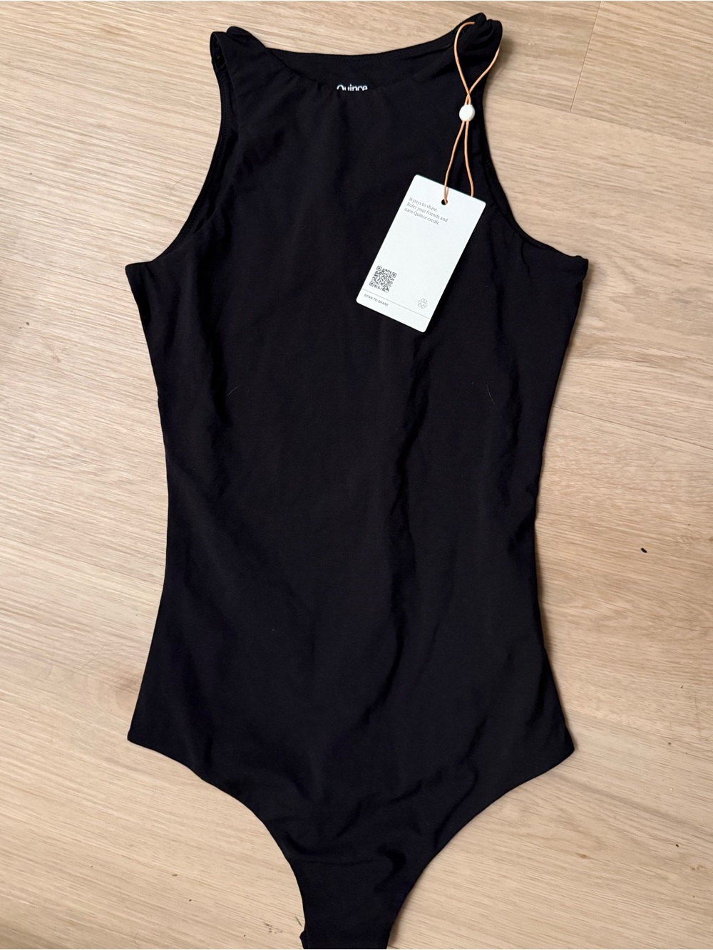 Quince Second Skin High Nexk Bodysuit New Black - Picture 2 of 2